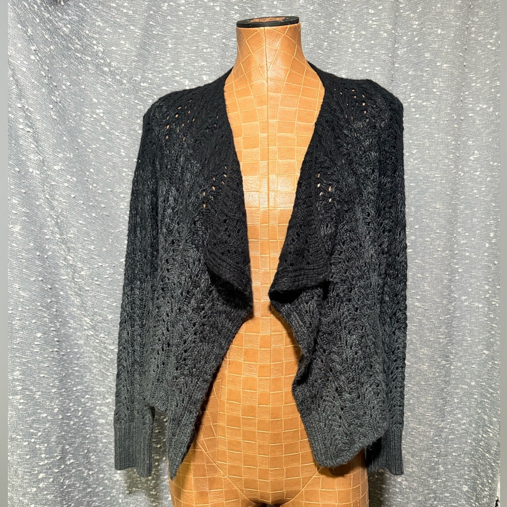 Kerisma Knit Open Front Drape Cardigan Sweater Black Gray Ombre Women’s Small